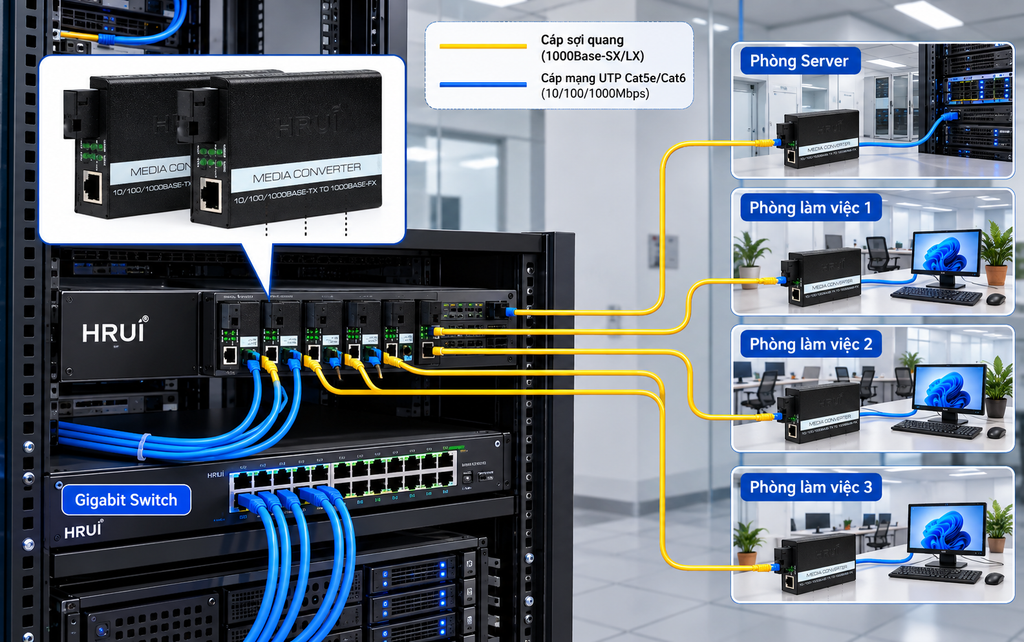 Lắp đặt bộ chuyển đổi quang điện độc lập hoặc với khung nguồn tập trung