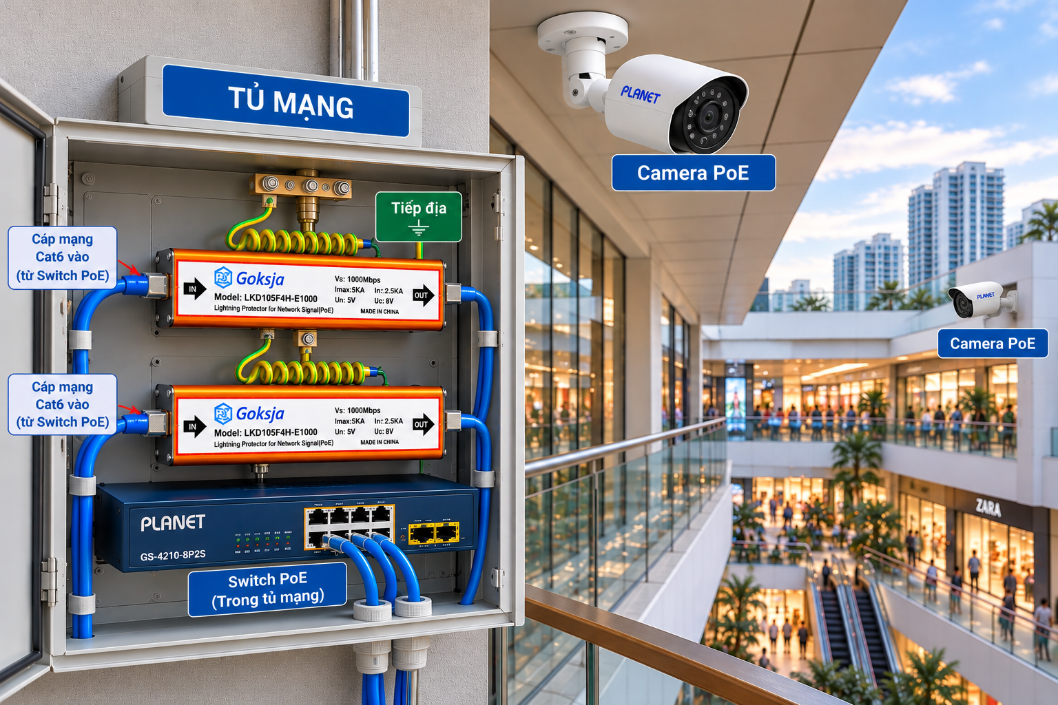 Giải pháp và lắp đặt thiết bị chống sét lan truyền cho Camera PoE